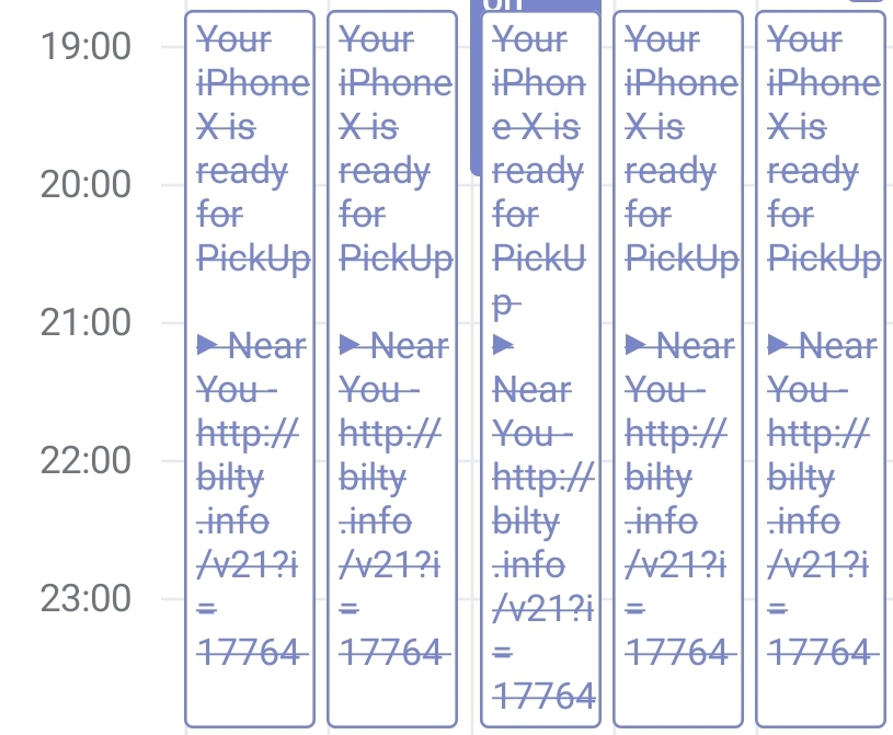 La invitación a retirar un iPhone X que llegó directamente a mi calendario.