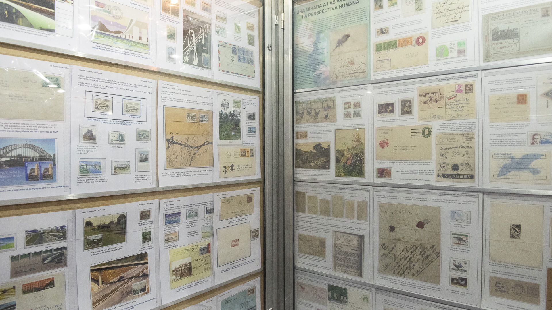 Son 500 vitrinas en las que caben hasta 16 hojas A4, donde se exhiben piezas de distintos tamaños. La exposición también se puede contar como cinco cuadras de recorrido lineal dedicado a la filatelia de todo el planeta