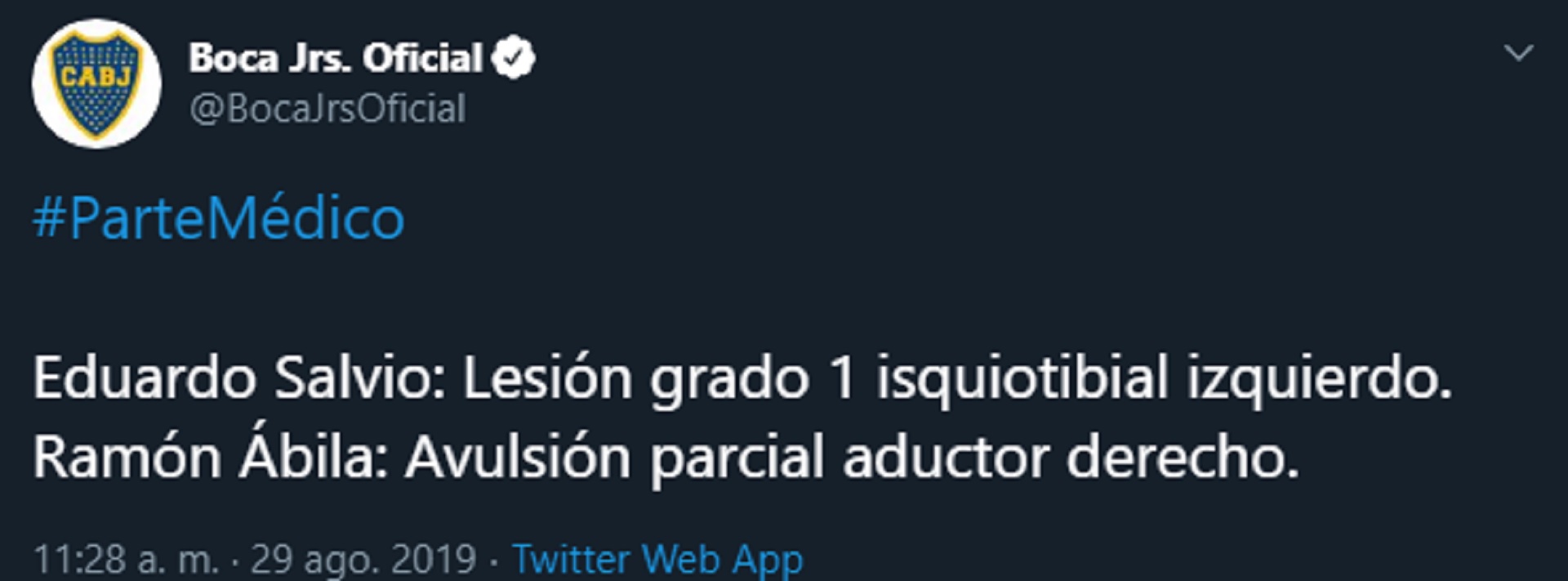 El parte médico oficial que dio a conocer Boca