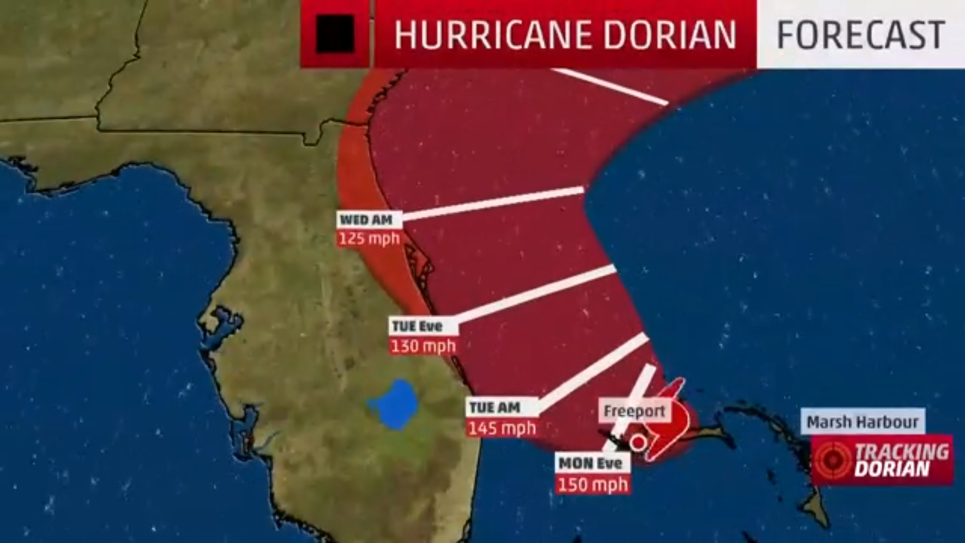 Dorian azotaría Florida con vientos de entre 233 y 200 kilómetros por hora (Foto: The Weather Channel)