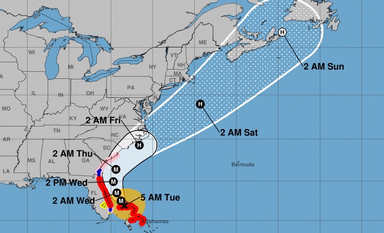 La trayectoria pronosticada en el boletín de las 5am