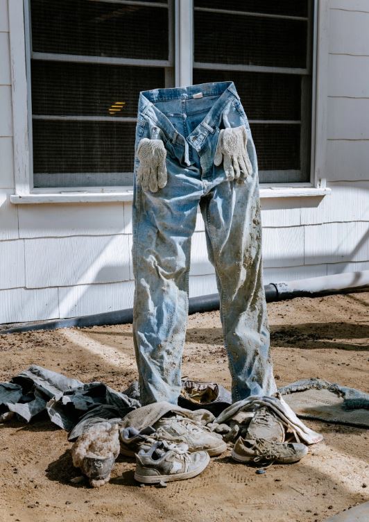 Un par de pantalones que se secó después de estar en la salmuera. Reeve Peterson, uno de los buscadores de gemas, explicó que todo se cristaliza. Credit Brian Guido para The New York Times