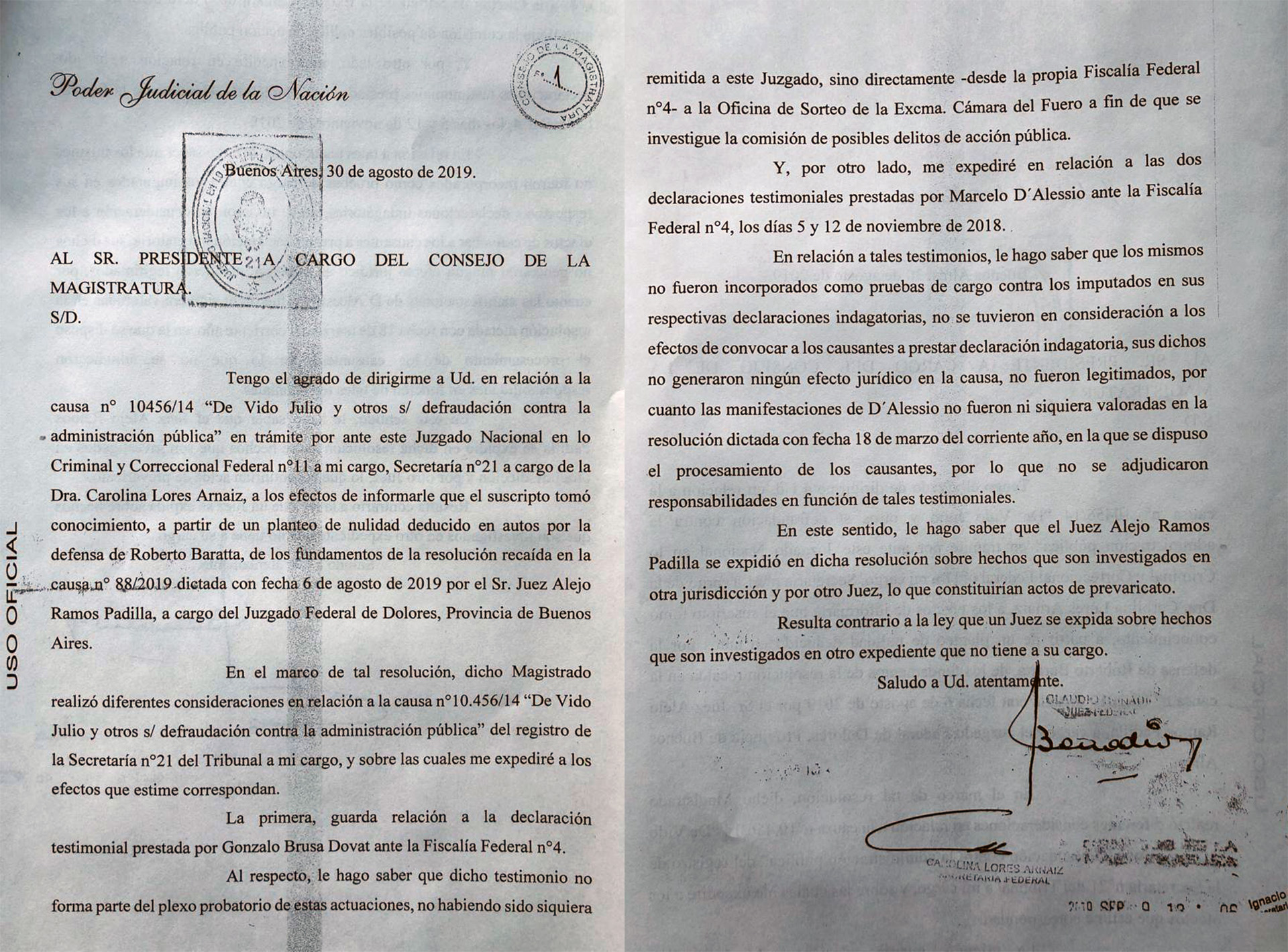 Denuncia de Bonadio contra Ramos Padilla