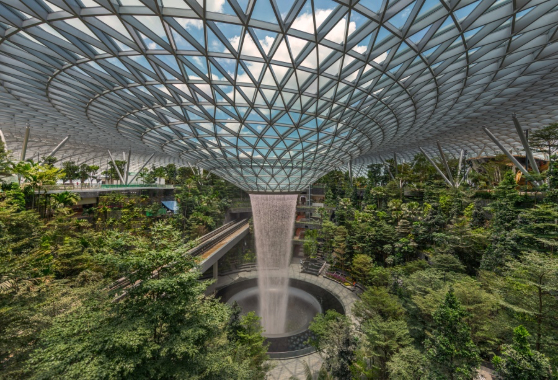 Las vistas del jardín de la lluvia, ubicado en una de las terminales de Changi, donde hay senderos para caminar entre las plantas (Foto: Especial)