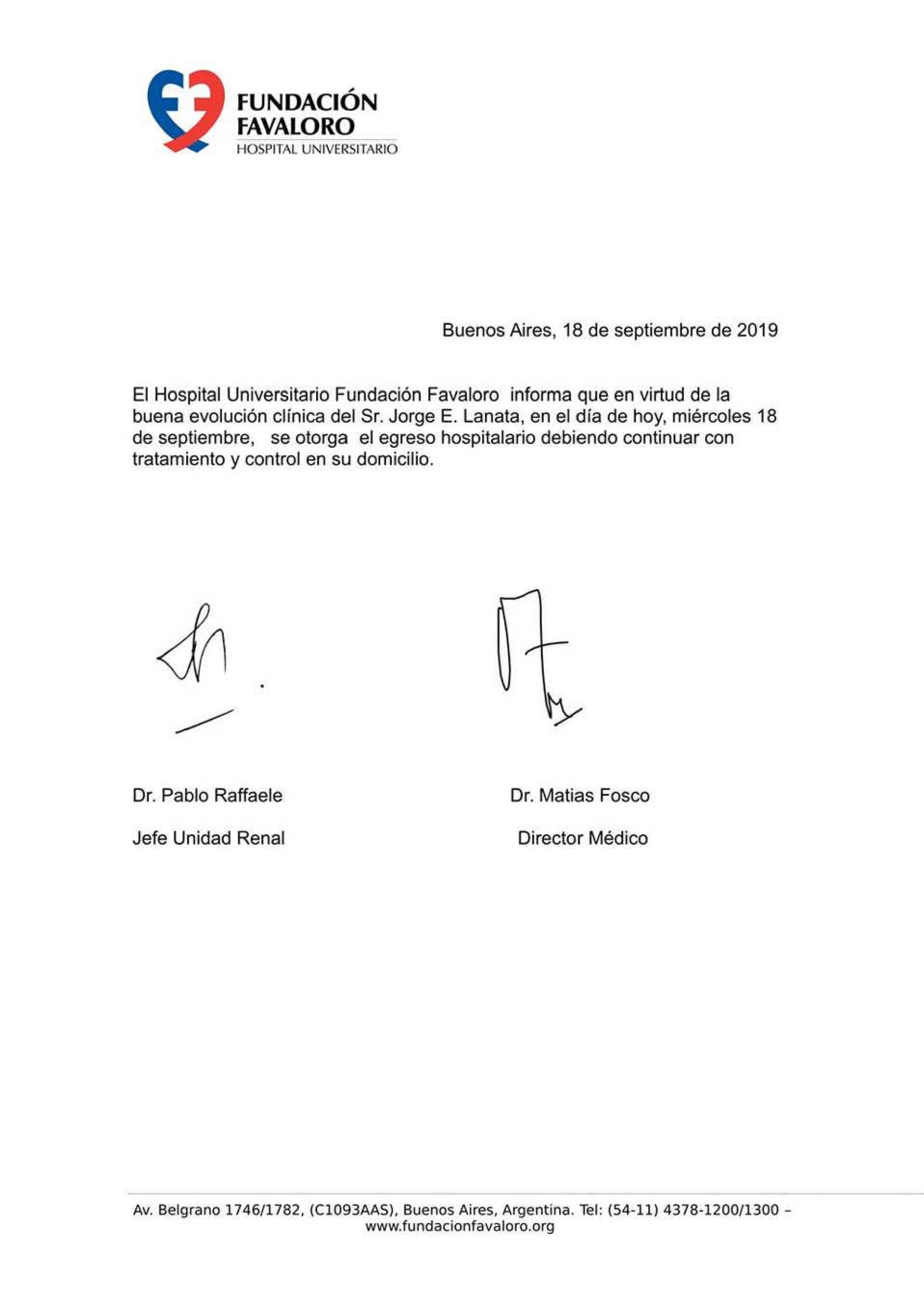 El informe del alta médica de Jorge Lanata