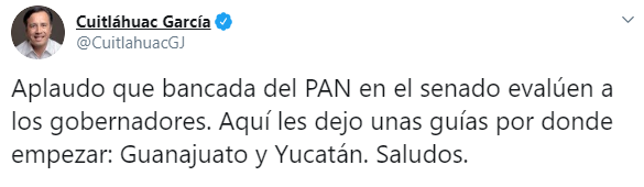El mandatario estatal alardeó sobre la disminución de crímenes en la entidad (Foto: Twitter/CuitlahuacGJ)