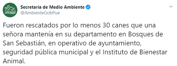La Secretaría de Medio Ambiente de Puebla informó que varios perros fueron secuestrados y eran objeto de aparente maltrato por parte de una señora (Foto: Twitter/AmbienteGobPue)