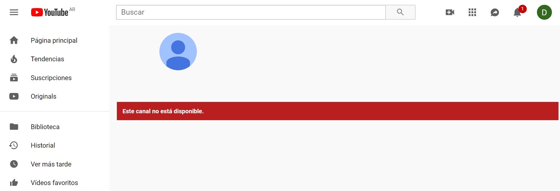Al ingresar a los canales de YouTube hackeados se lee un mensaje que dice que no están disponibles