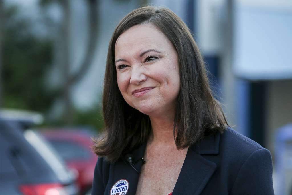 Republican candidate for Florida Attorney General, Ashley Moody, speaks to news crews after voting in the Aug. 28 primary at the Florida Aquarium in Tampa. [ BRONTE WITTPENN | Times]
