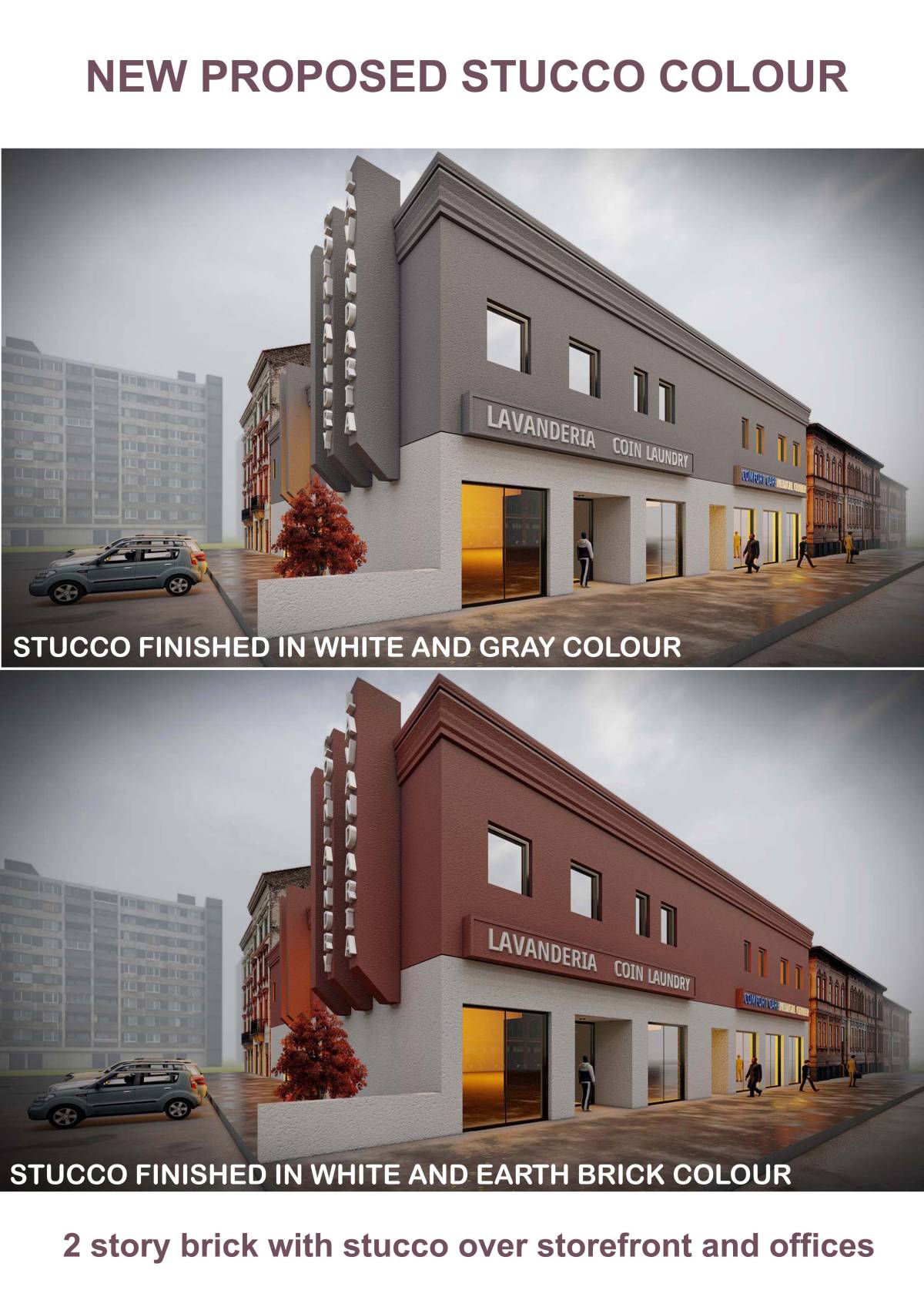 Design project for 2 story brick with stucco over storefront and ...