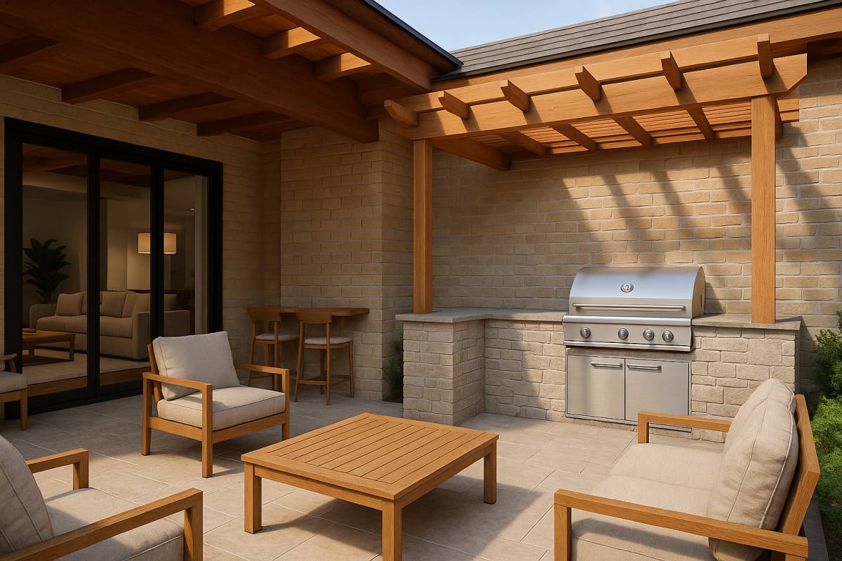 Design project for New addition to existing back porch with fireplace ...