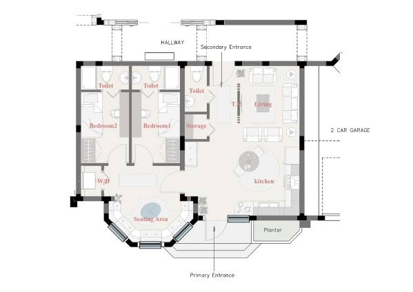 Multiple Rooms تم التصميم بواسطةAya Barzan - Redesign Apartment Layout ...