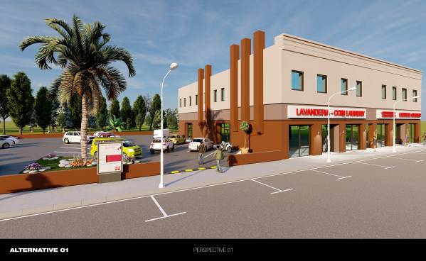 Design project for 2 story brick with stucco over storefront and ...