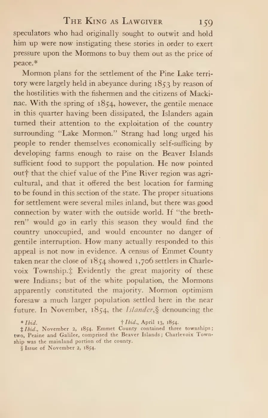 Quaife at p. 159 — three townships in Emmet County, two of them the Beaver Islands
