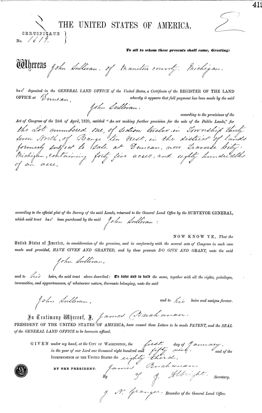 GLO land record MI2380__.419-37n-10w-12-1 — p. 1