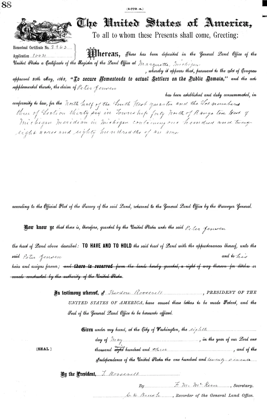 GLO land record MI3120__.088-40n-10w-36-3 — p. 1