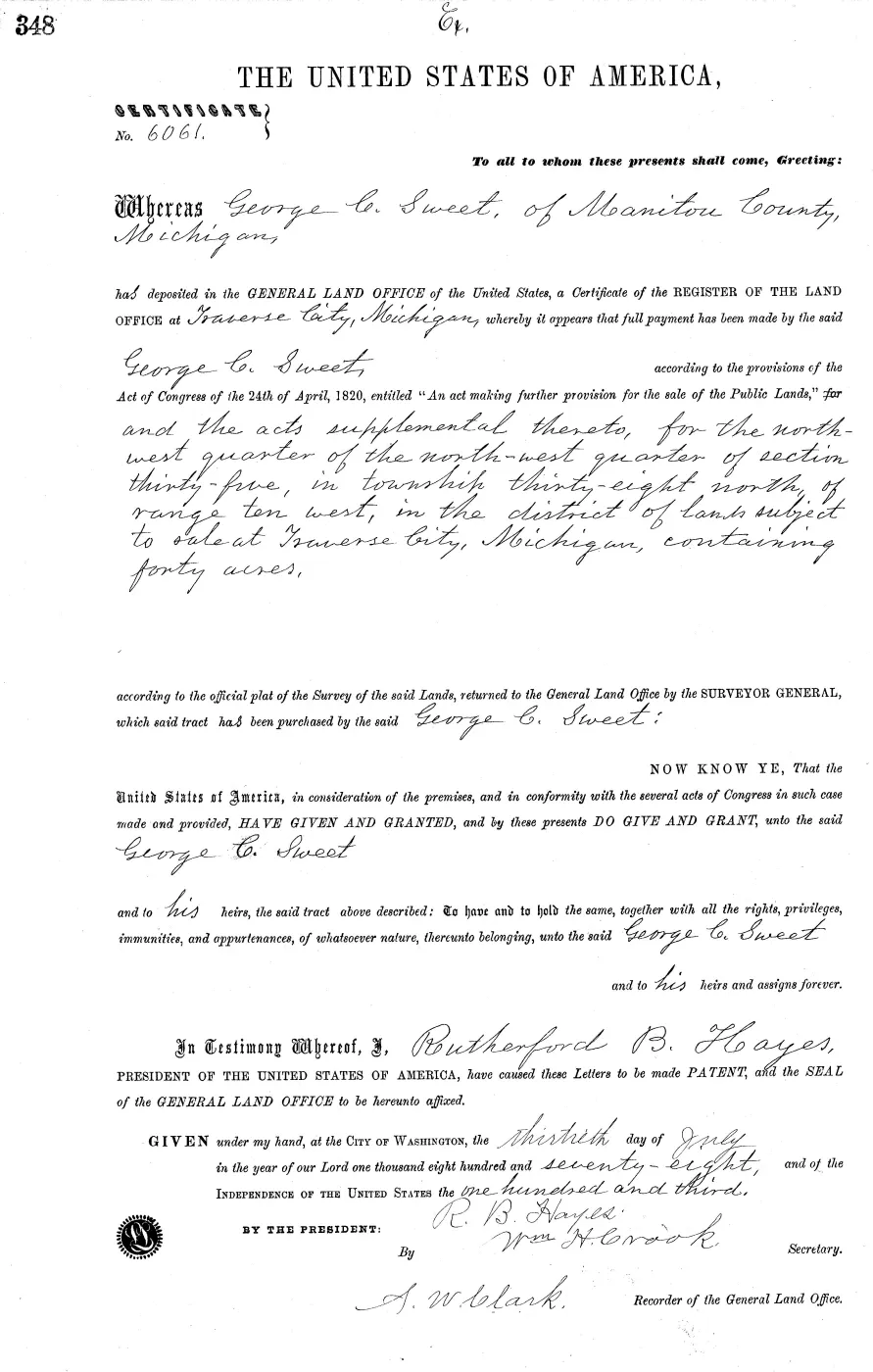 GLO land record MI2460__.348-38n-10w-35-nwnw — p. 1