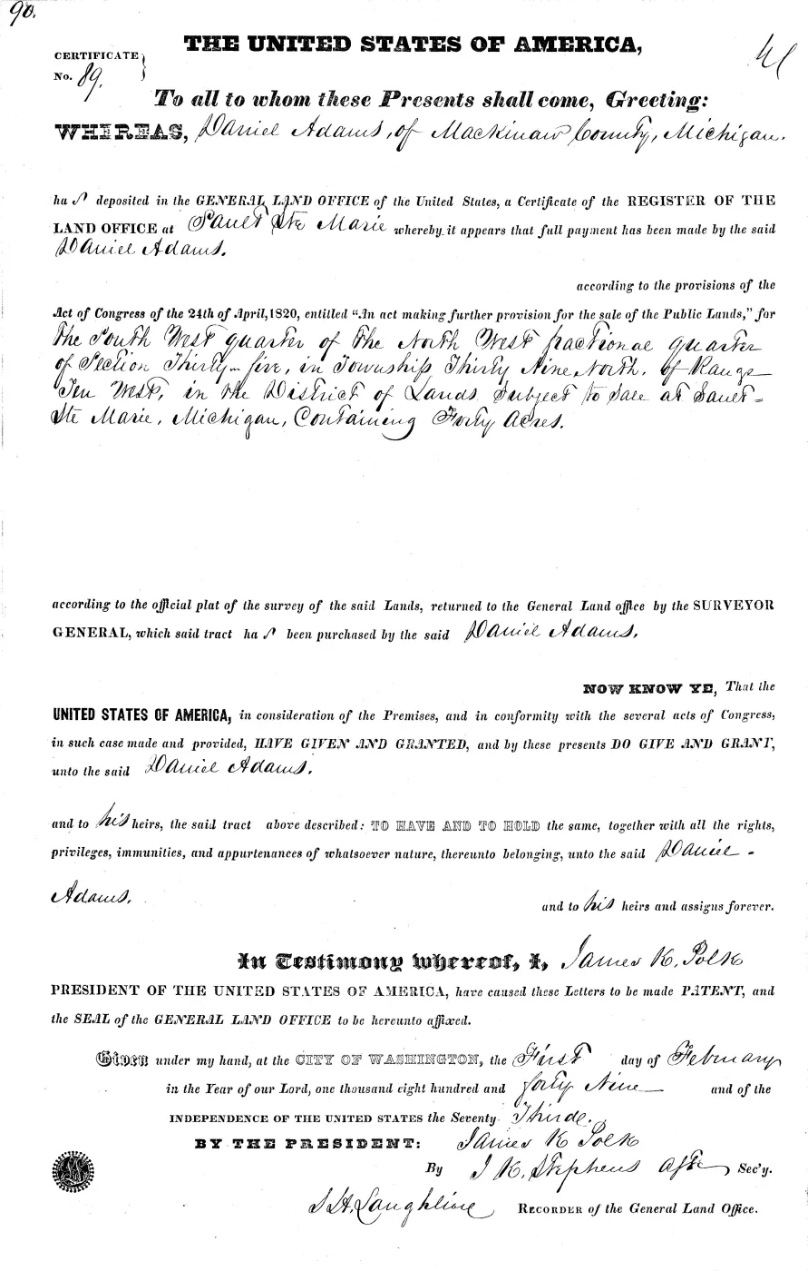 GLO land record MI1960__.090-39n-10w-35-swnw — p. 1