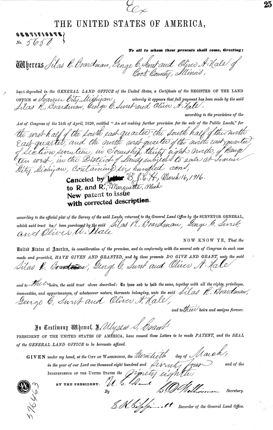 GLO land record MI2460__.025-38n-10w-17-w-se — p. 1