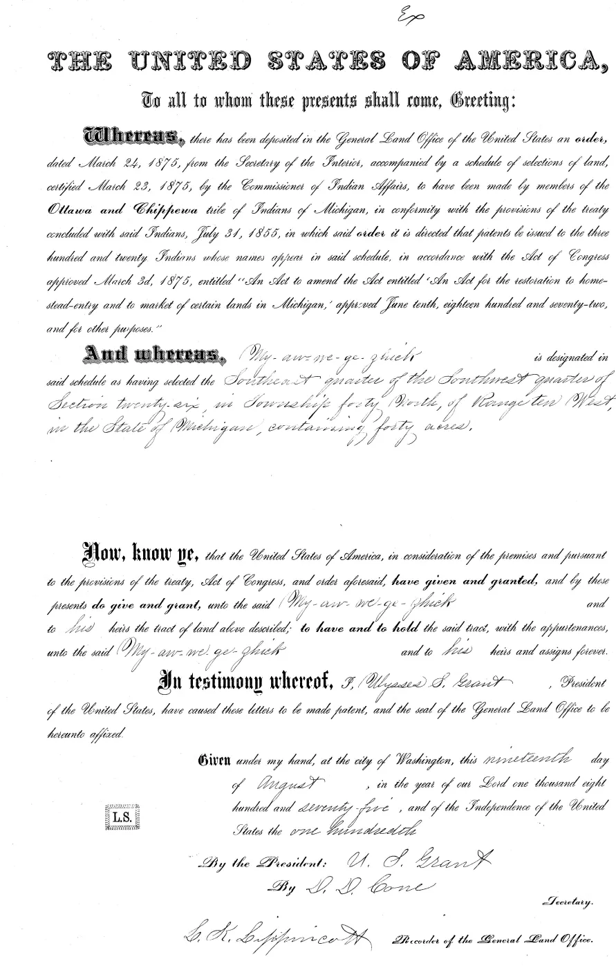 GLO land record MI3250__.277-40n-10w-26-sesw — p. 1