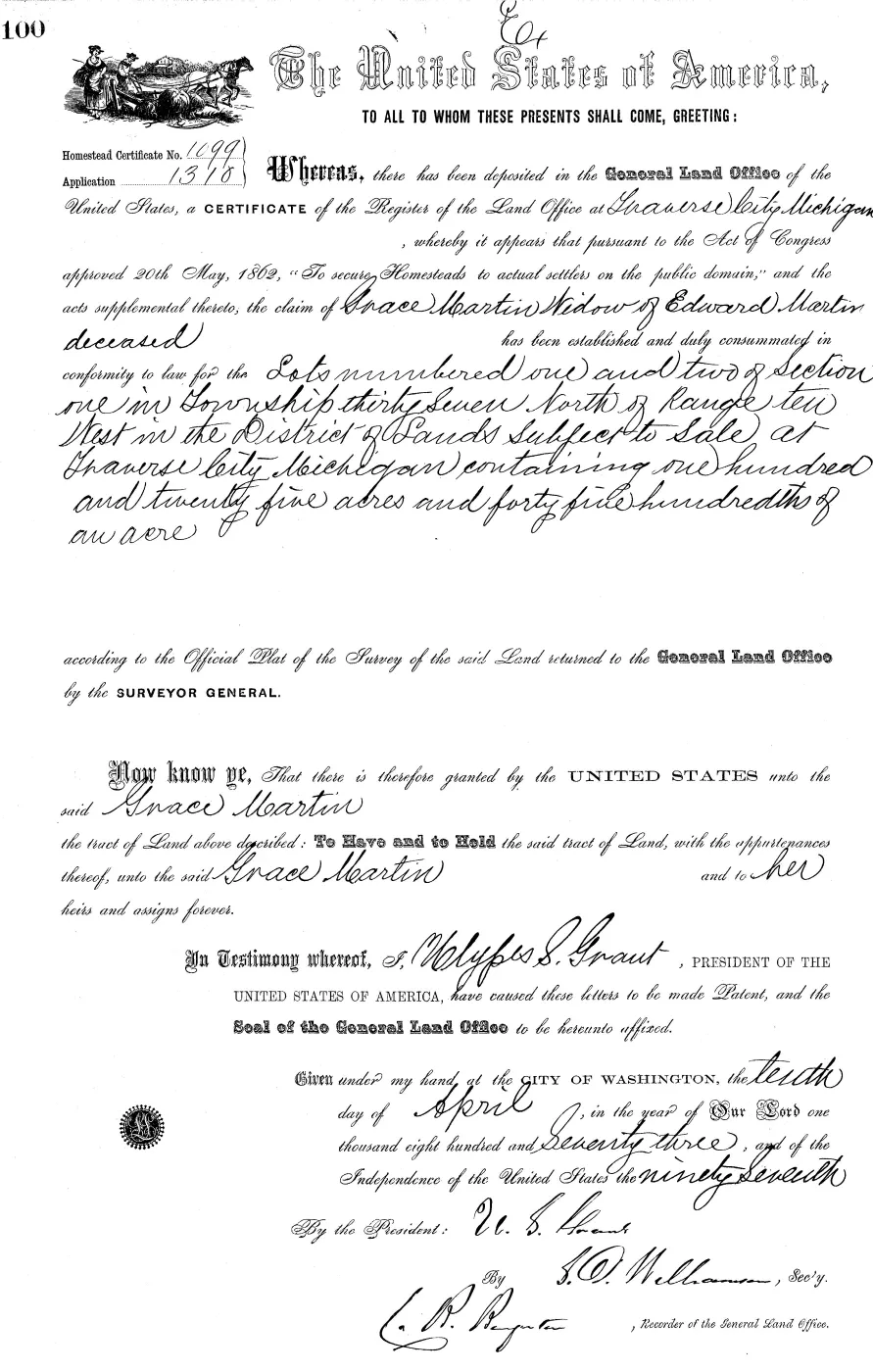 GLO land record MI2490__.100-37n-10w-1-2 — p. 1