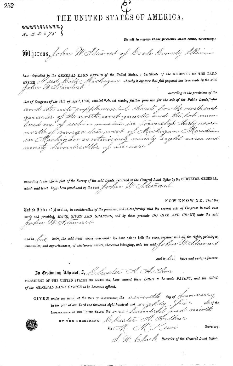 GLO land record MI2950__.252-37n-10w-19-1 — p. 1