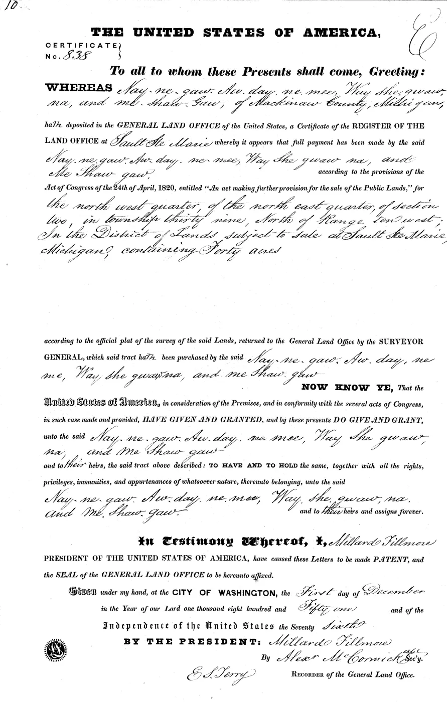 GLO land record MI1970__.010-39n-10w-2-nwne — p. 1