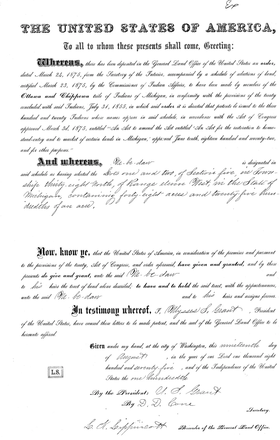 GLO land record MI3250__.297-38n-11w-5-1 — p. 1