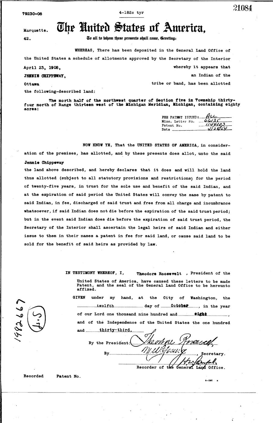 GLO land record 21084-34n-13w-5-n-nw — p. 1
