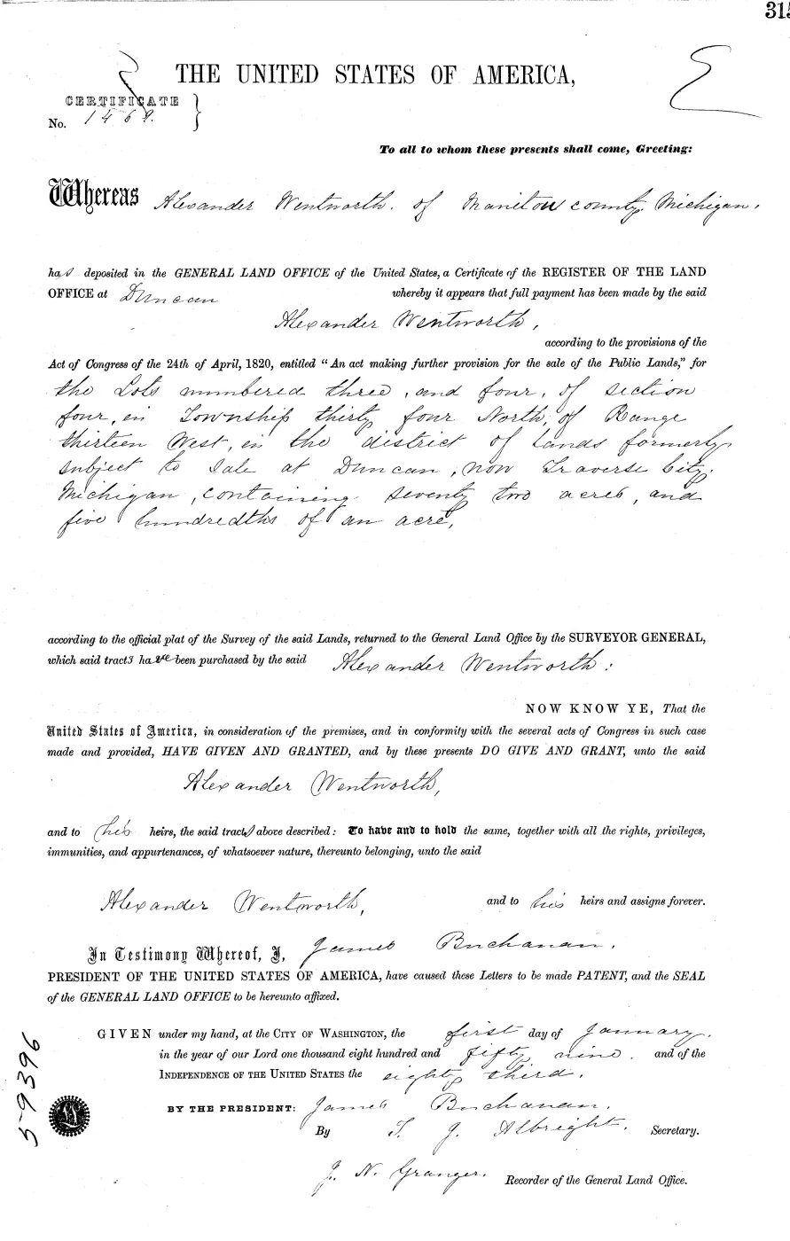 GLO land record MI2380__.315-34n-13w-4-4 — p. 1