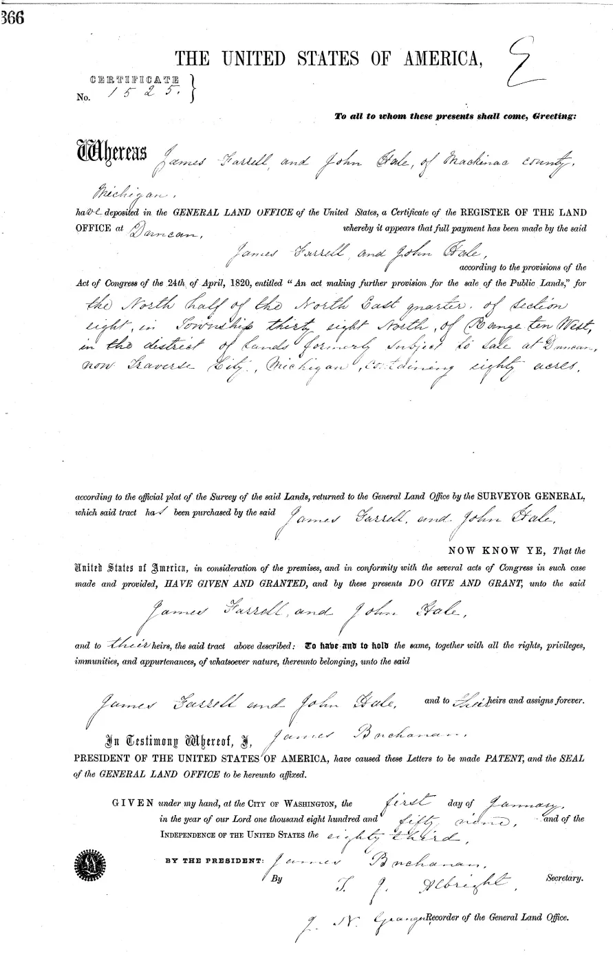 GLO land record MI2380__.366-38n-10w-8-n-ne — p. 1