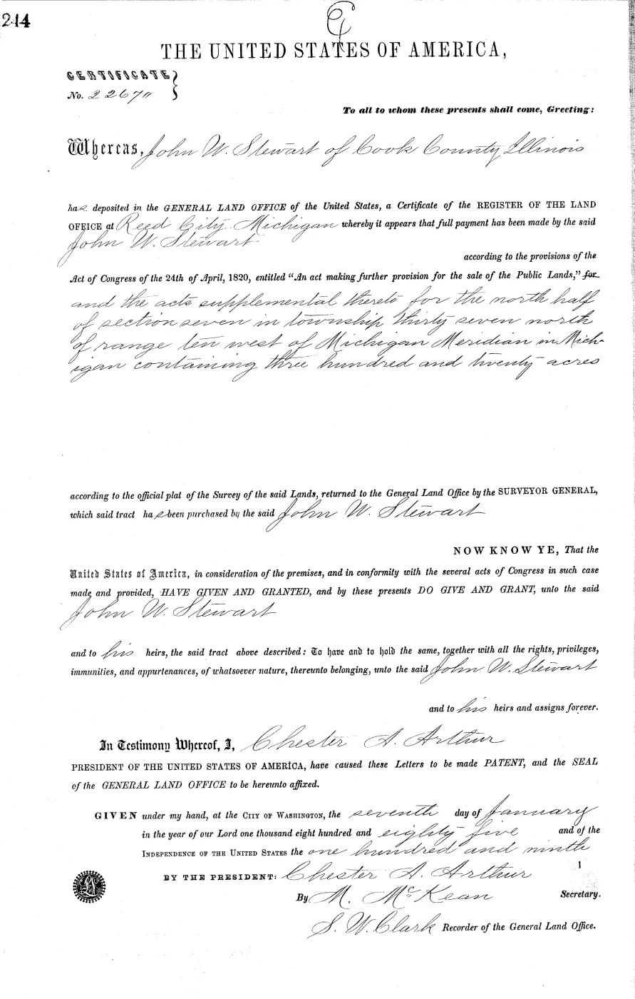 GLO land record MI2950__.244-37n-10w-7-n — p. 1