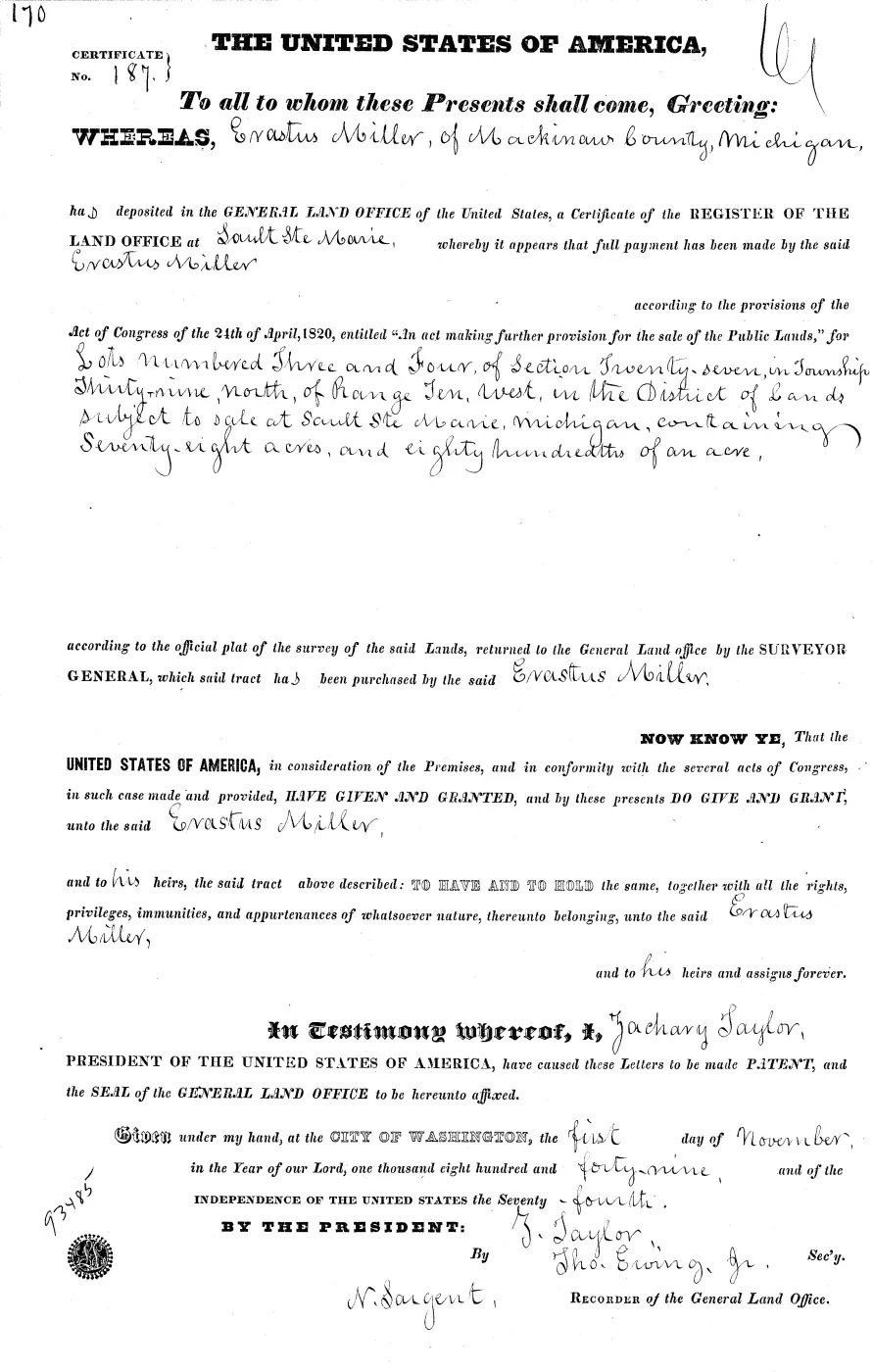 GLO land record MI1960__.170-39n-10w-27-3 — p. 1