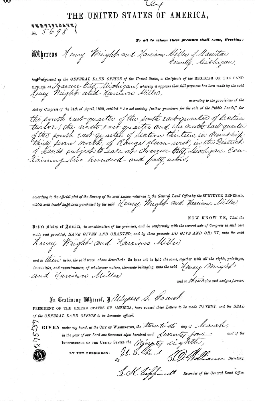 GLO land record MI2460__.066-37n-11w-13-nese — p. 1