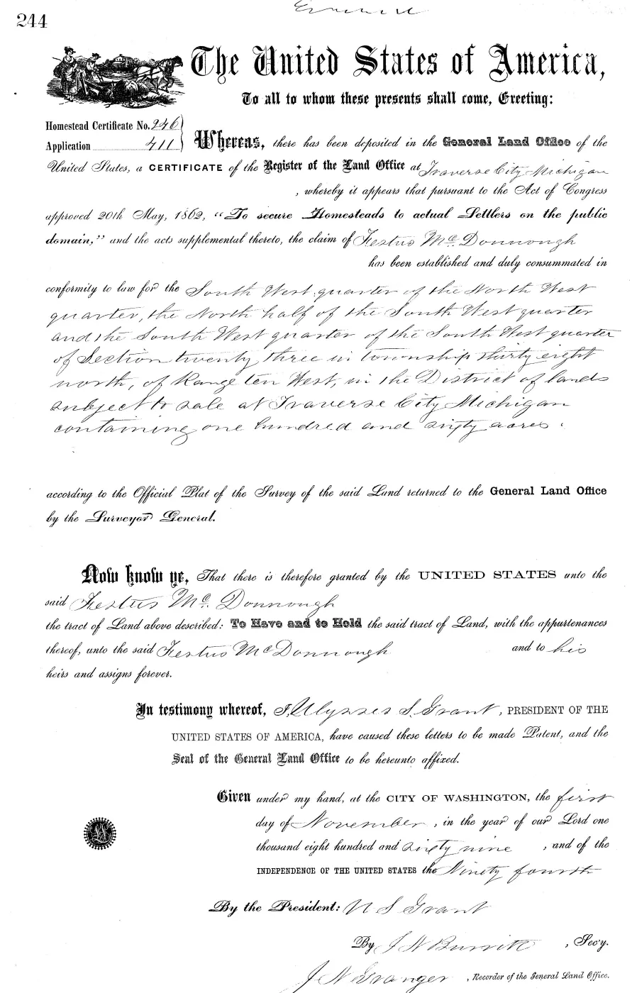 GLO land record MI2470__.244-38n-10w-23-swsw — p. 1