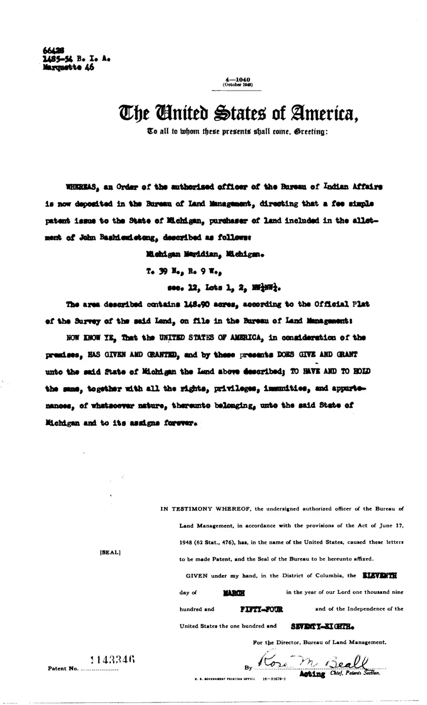 GLO land record 1143346-39n-9w-12-1 — p. 1