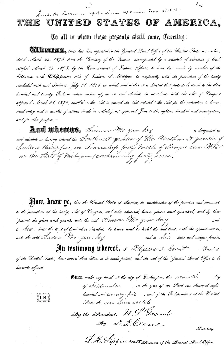 GLO land record MI3250__.321-40n-10w-35-swnw — p. 1