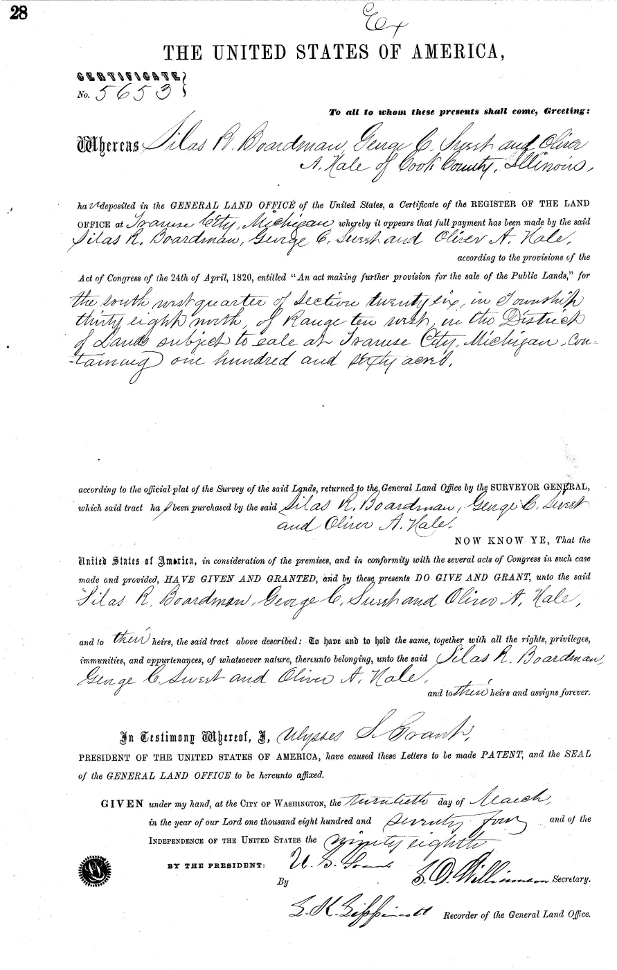 GLO land record MI2460__.028-38n-10w-26-sw — p. 1