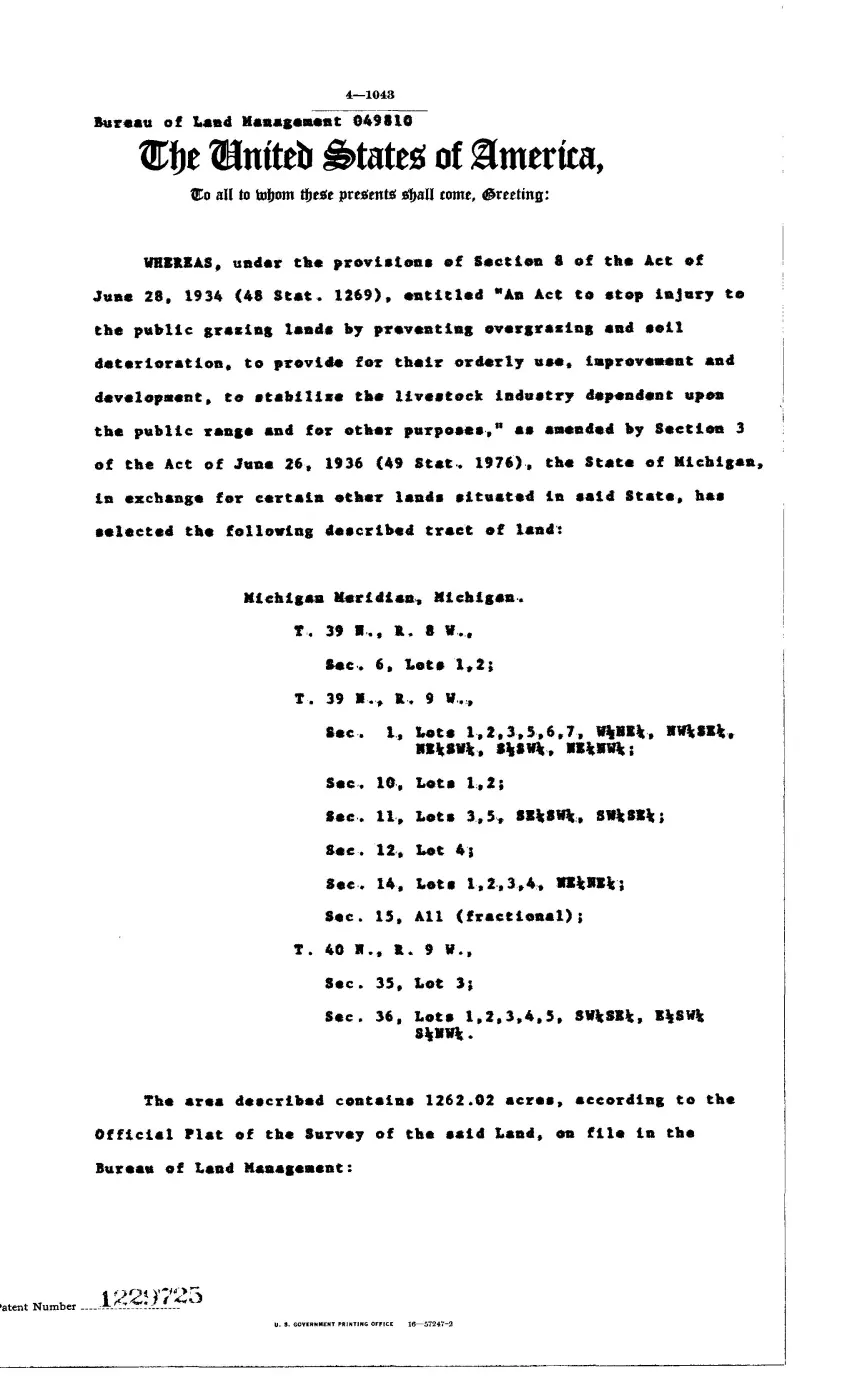 GLO land record 1229725-39n-9w-11-sesw — p. 1