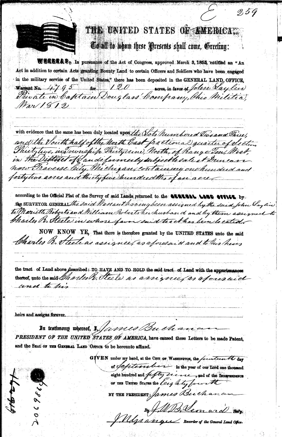 GLO land record 0122-259-39n-10w-32-2 — p. 1