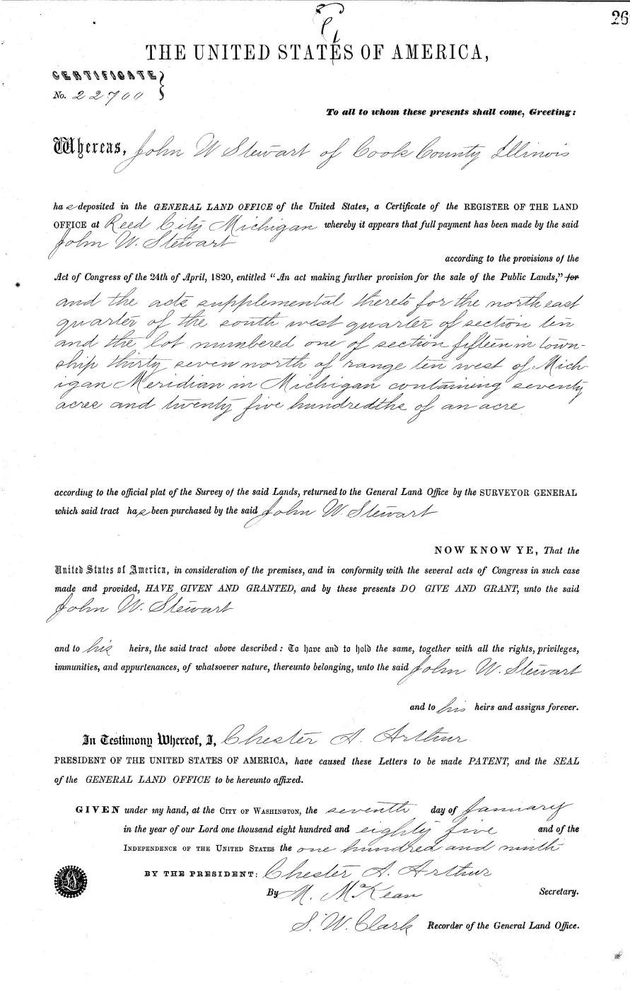 GLO land record MI2950__.269-37n-10w-10-nesw — p. 1