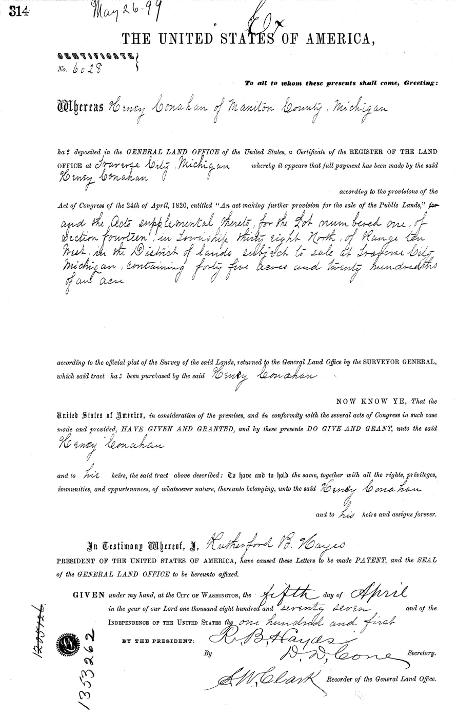 GLO land record MI2460__.314-38n-10w-14-1 — p. 1