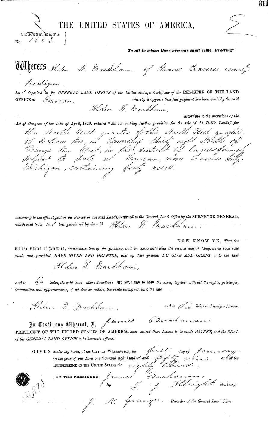 GLO land record MI2380__.311-38n-10w-2-nwnw — p. 1