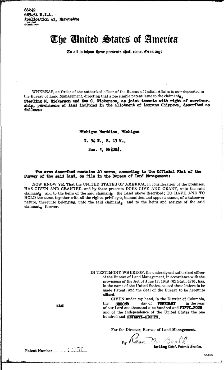 GLO land record 1142656-34n-13w-5-nwse — p. 1