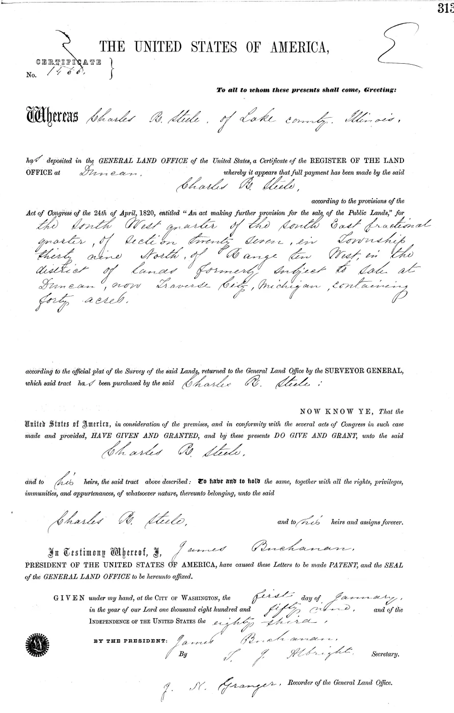 GLO land record MI2380__.313-39n-10w-27-swse — p. 1