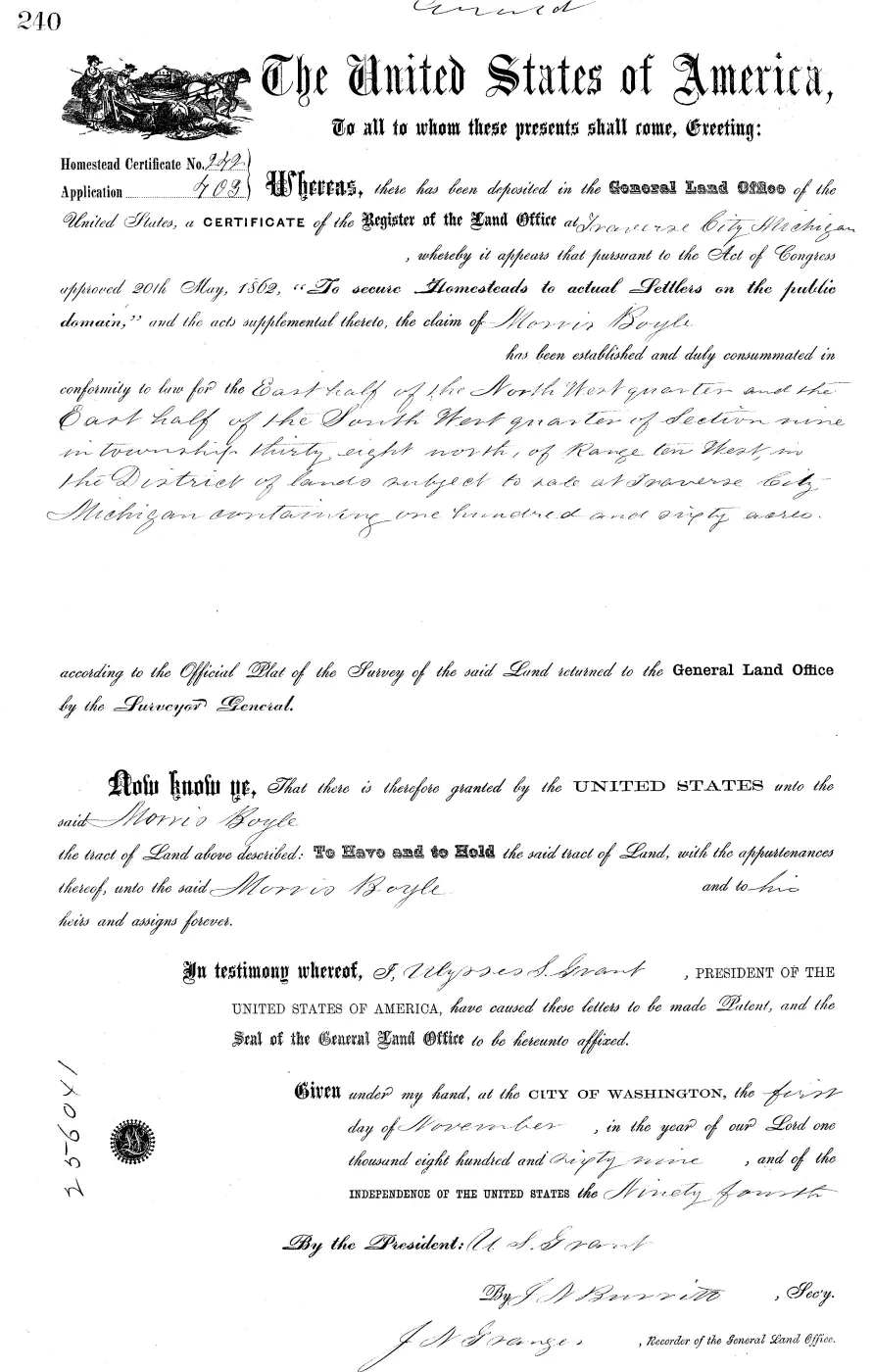 GLO land record MI2470__.240-38n-10w-9-e-nw — p. 1