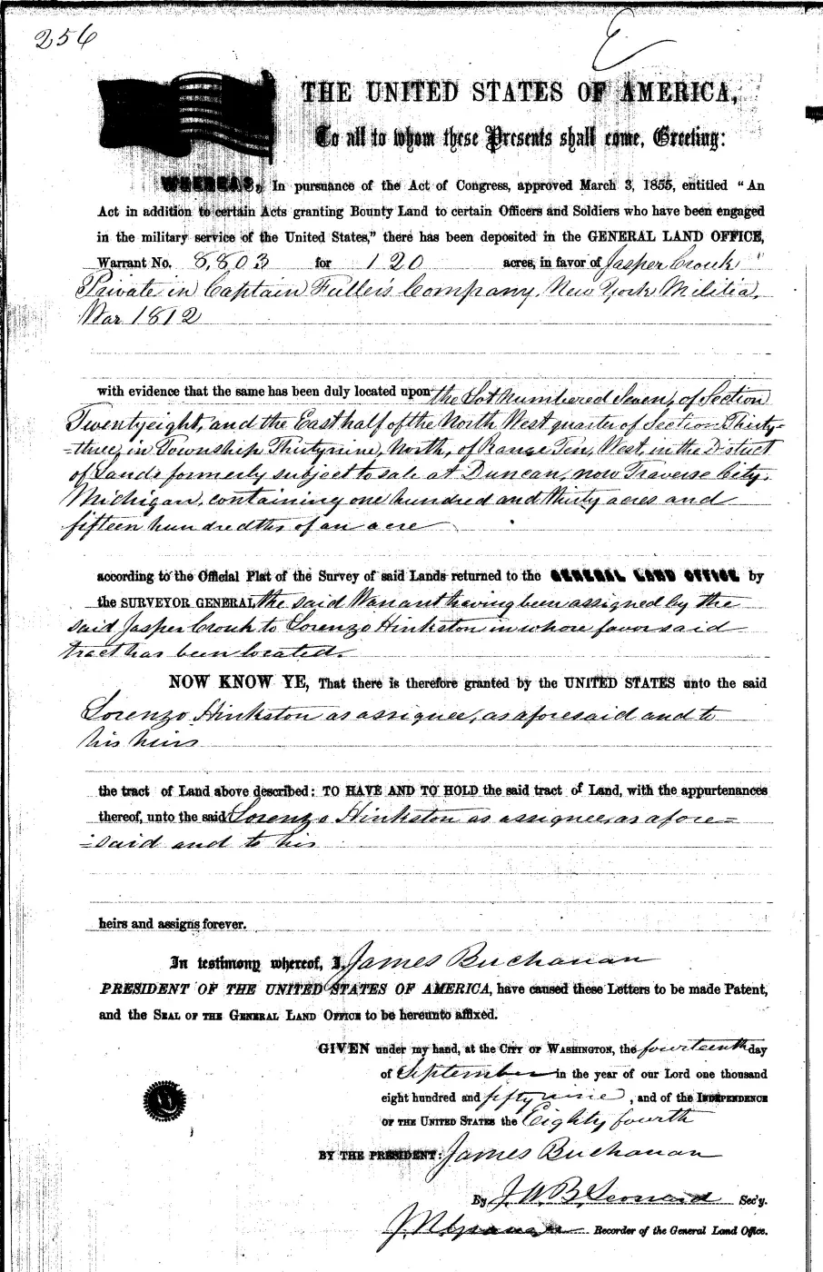 GLO land record 0122-256-39n-10w-33-e-nw — p. 1
