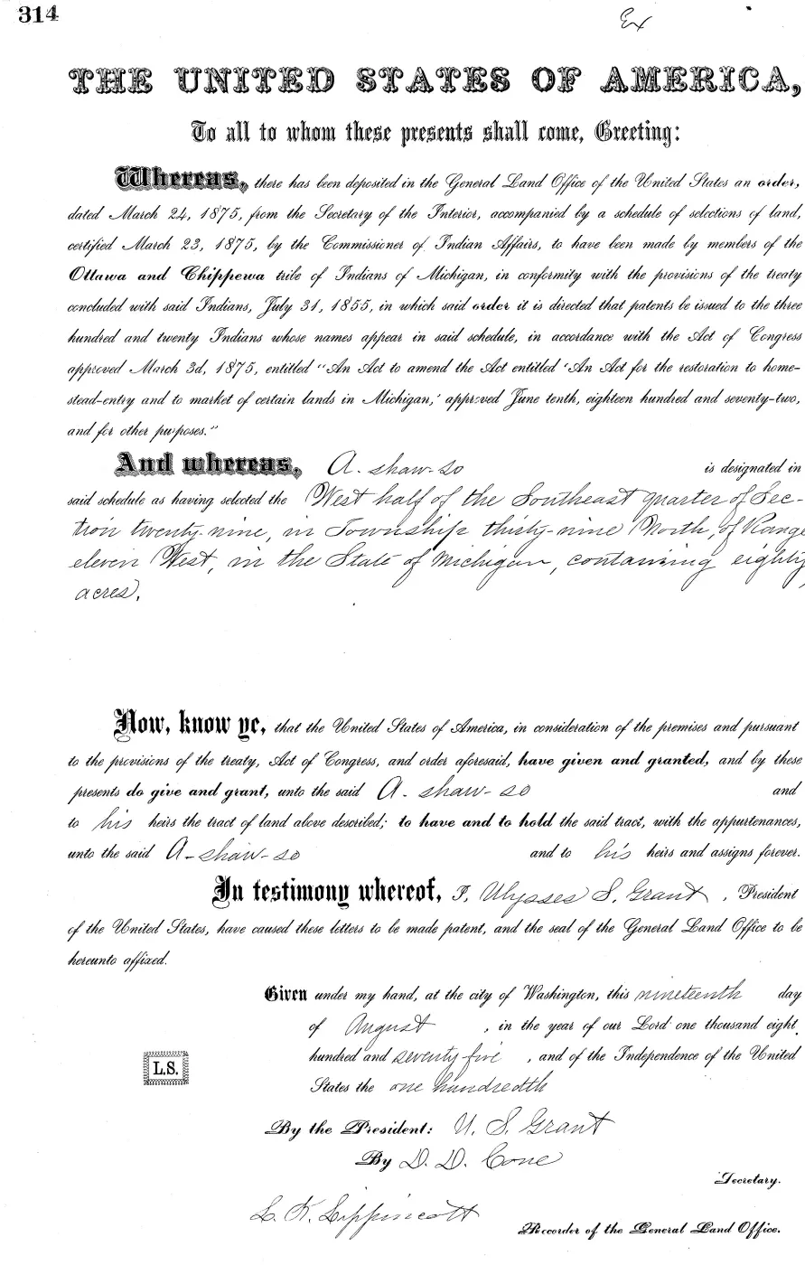 GLO land record MI3250__.314-39n-11w-29-w-se — p. 1