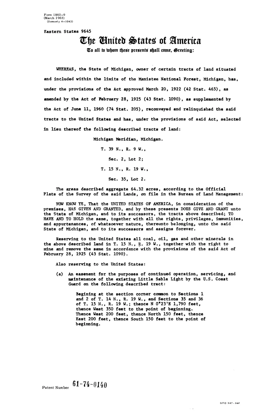 GLO land record 61-74-0140-39n-9w-2-2 — p. 1
