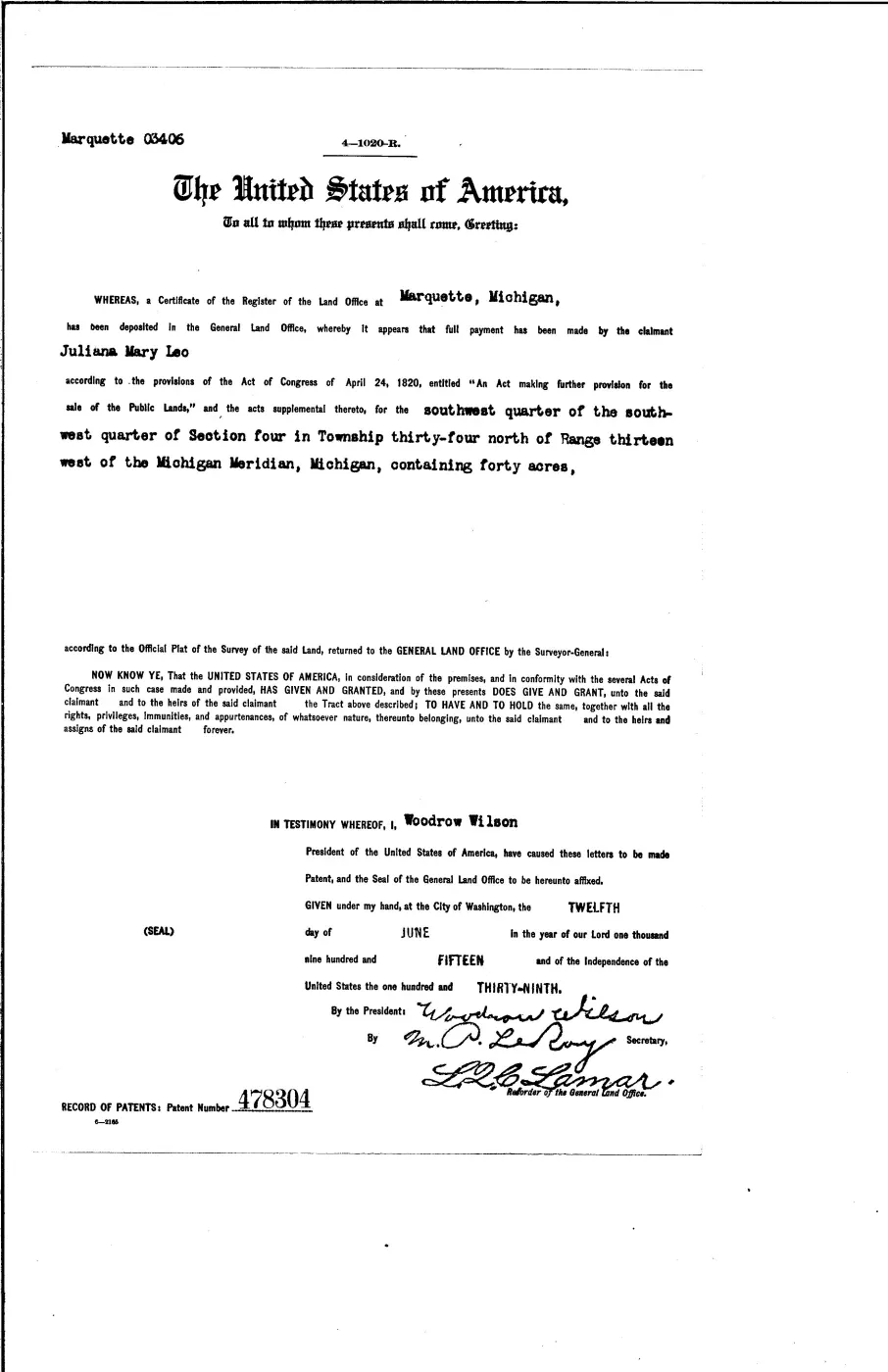 GLO land record 478304-34n-13w-4-swsw — p. 1
